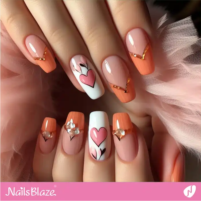 Embellished Peach Fuzz Nails with Heart Design | Color of the Year 2024 - NB1909